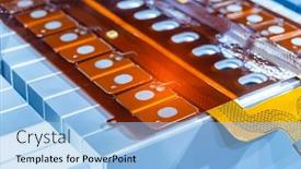  Presentation with electric car battery - PPT theme consisting of lithium-battery-pack-module and a light blue colored foreground