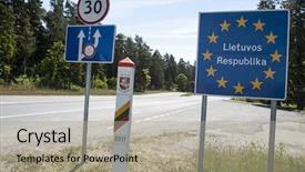  Presentation with country - Cool new theme with lithuania country border sign backdrop and a light gray colored foreground