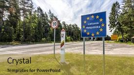  Presentation with country - Cool new slides with lithuania country border sign backdrop and a gold colored foreground