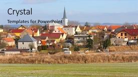  Presentation with city church - PPT theme having litice village suburban district background and a light blue colored foreground
