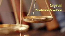  Presentation with litigation - Amazing PPT theme having litigation - golden balance scales closeup backdrop and a tawny brown colored foreground
