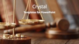  Presentation with litigation - Theme consisting of litigation - golden balance scales on wooden background and a coral colored foreground