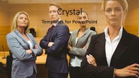  Presentation with litigation - Cool new presentation theme with litigation - serious lawyer standing with arms backdrop and a gold colored foreground