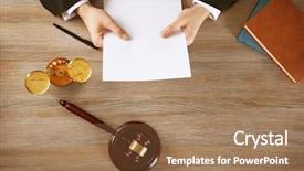  Presentation with litigation - Audience pleasing slides consisting of litigation hold - judge hands with paper gavel backdrop and a coral colored foreground