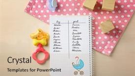  Presentation with notebook - Beautiful slide deck featuring liting backgroud - composition with list of baby backdrop and a soft green colored foreground