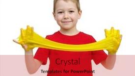 Presentation with play - PPT theme having litlle-boy-play-with-slime background and a crimson colored foreground