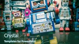  Presentation with robot mind - Beautiful slides featuring littel blue drummer robot macro backdrop and a ocean colored foreground