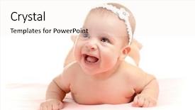  Presentation with baby girl - Beautiful presentation theme featuring little 3 months smiling baby girl isolated on white backdrop and a sky blue colored foreground