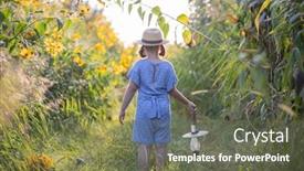  Presentation with carabao in rice field fliwing - Colorful slide set enhanced with little-adorable-girl-walking backdrop and a tawny brown colored foreground