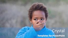  Presentation with mouth - Slide deck enhanced with little-african-boy-covering background and a teal colored foreground