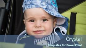  Presentation with mom baby - Amazing PPT theme having little and very beautiful baby boy sitting in the pram and waiting for mom backdrop and a ocean colored foreground