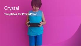  Presentation with education pink - Slide deck featuring little-arabian-boy-sitting-using background and a purple colored foreground