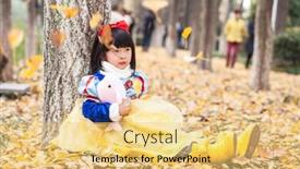  Presentation with white snow - Beautiful slides featuring little asian girl dress in snow white costume in forest during halloween backdrop and a yellow colored foreground