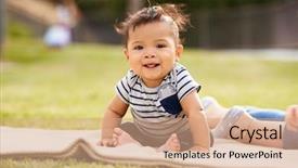  Presentation with baby sitting - Presentation design consisting of little baby boy sitting up background and a coral colored foreground