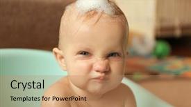  Presentation with shampoo - Cool new PPT theme with little baby boy washing backdrop and a coral colored foreground