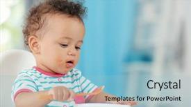 Presentation with follow up baby - Cool new PPT theme with little baby eating puree indoors backdrop and a light blue colored foreground