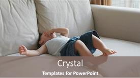  Presentation with angry baby - Slide set enhanced with little baby get angry and lying on sofa background and a gray colored foreground