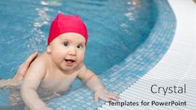  Presentation with swim - PPT theme having little-baby-girl-having-fun background and a light blue colored foreground