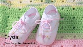  Presentation with baby shoes - Presentation theme enhanced with elderly woman holding a medicament in her palm background and a dark gray colored foreground