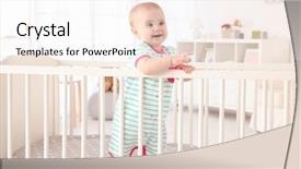  Presentation with new parents at home baby - Slide set having little baby standing in crib background and a sky blue colored foreground