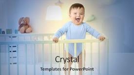  Presentation with new parents at home baby - Amazing PPT layouts having little baby standing in crib backdrop and a light blue colored foreground