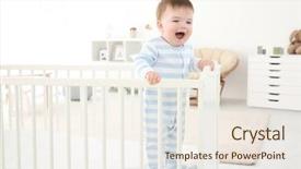  Presentation with cute baby - PPT layouts consisting of little baby standing in crib background and a sky blue colored foreground