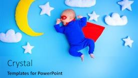  Presentation with night sky - Amazing PPT theme having little-baby-superhero-with-red backdrop and a light blue colored foreground