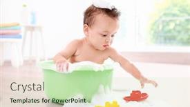  Presentation with baby bath - Colorful slide set enhanced with little baby washing in bath basin at home backdrop and a soft green colored foreground