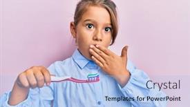  Presentation with toothpaste - Slide set consisting of little-beautiful-girl-holding-toothbrush background and a light blue colored foreground