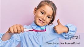 Presentation with toothpaste - Beautiful slide set featuring little-beautiful-girl-holding-toothbrush backdrop and a light blue colored foreground