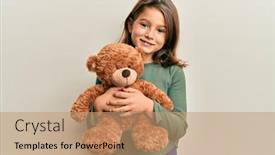  Presentation with teddy bear - Amazing slide set having little-beautiful-girl-hugging-teddy backdrop and a coral colored foreground