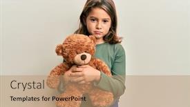  Presentation with teddy bear - Colorful presentation design enhanced with little-beautiful-girl-hugging-teddy backdrop and a coral colored foreground