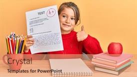  Presentation with exam - Presentation theme with little-beautiful-girl-showing background and a coral colored foreground