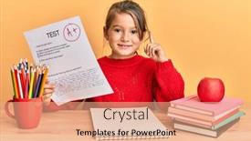  Presentation with exam - Cool new PPT theme with little-beautiful-girl-showing backdrop and a coral colored foreground