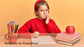  Presentation with classroom - Slide set with little-beautiful-girl-sitting background and a coral colored foreground