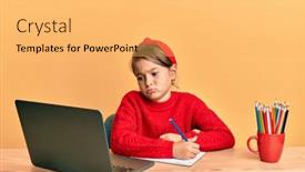  Presentation with sad girl - Colorful slide set enhanced with little-beautiful-girl-studying-using backdrop and a yellow colored foreground