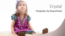  Presentation with carpet - Slides with little blond girl sitting on a fluffy carpet and thoughtfully looks up background and a white colored foreground