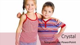  Presentation with girl mento - Audience pleasing slides consisting of little boy and girl hugging backdrop and a coral colored foreground