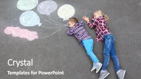  Presentation with hot air balloons racing - Presentation theme with boy and girl lying near background and a gray colored foreground