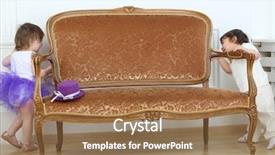  Presentation with hide - Presentation theme having little boy and girl playing hide and seek around sofa background and a coral colored foreground