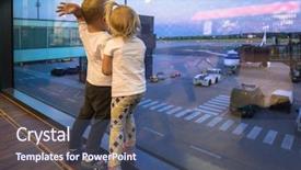  Presentation with airport boarding pass - Cool new theme with little boy and girl waiting backdrop and a ocean colored foreground