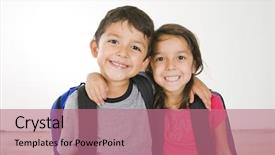  Presentation with paper bag vs plastic bags - Slides with little boy and girl background and a coral colored foreground