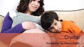  Presentation with pregnant mother - Colorful PPT layouts enhanced with little boy and his pregnant mother spend time together backdrop and a coral colored foreground