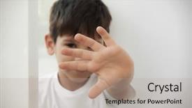  Presentation with children abuse - Theme enhanced with little boy at home abuse background and a mint green colored foreground