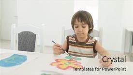  Presentation with drawing on wood - PPT theme enhanced with little boy at home drawing background and a soft green colored foreground