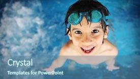  Presentation with swimming - Slide set featuring little boy at swimming pool background and a ocean colored foreground