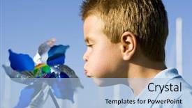  Presentation with pinwheel - Cool new presentation with wind energy close up portrait - little boy blowing backdrop and a light blue colored foreground