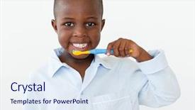  Presentation with teeth - Amazing PPT theme having little boy brushing his teeth backdrop and a sky blue colored foreground