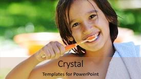  Presentation with teeth - Amazing slide set having little boy brushing teeth in front of his home on summer beautiful day backdrop and a coral colored foreground