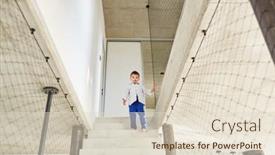  Presentation with steps - PPT theme featuring little-boy-carefully-climbing background and a lemonade colored foreground